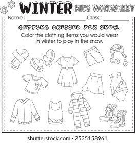 winter kids worksheet : getting dressed for snow.