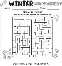 Hoja de trabajo de los niños del invierno: laberinto de invierno 2