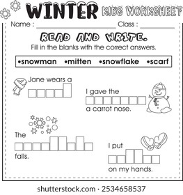 Winter kids worksheet : read and write.