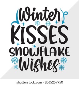 Winter Kisses Snowflake Wishes Printable Vector Illustration