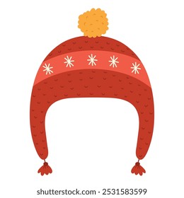 Winter knit hat isolated element in cartoon style. Doodle clothes for cold weather icon. Vector illustration