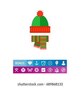 Winter knit hat and scarf vector icon