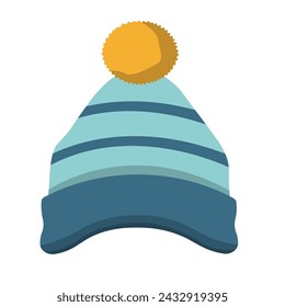 Winter knit hat vector illustration, blue beanie or knitted cap