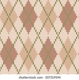 Winter knitted background with diamonds. Vector seamless pattern.