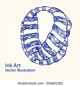 Winter knitted cowl. Ink vector illustration