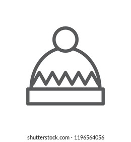 Winter knitted hat editable icon vector illustration - warm seasonal clothing decorated with pattern and pom-pom to protect head from cold weather isolated on white background.