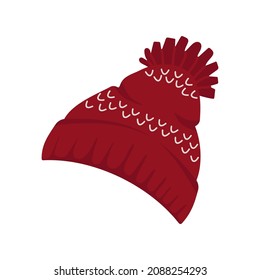 Winter knitted hat with a pattern and a pompom. Cute vector illustration. For a holiday card, banner, menu, flyer.