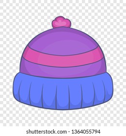 Winter knitted hat with pompon icon in cartoon style isolated on background for any web design 