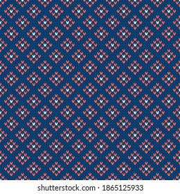 Patrón de punto de invierno. Estilo étnico nórdico adornado con hombros y puntos. Fondo vectorial de vacaciones. Patrón de diamante textura sin fisuras.