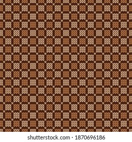 Winter knitted pattern. Nordic style ornament. Holiday background. Grid pattern, seamless wool pattern. Vector illustration.