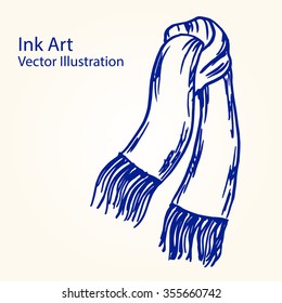 Winter knitted scarf. Ink vector illustration