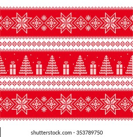 Winter knitted seamless pattern. Christmas ornament. Scandinavian style.