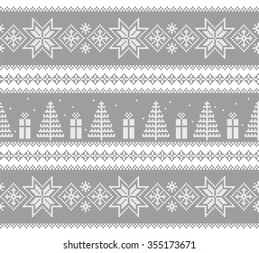 Winter knitted seamless pattern. Christmas ornament.  Vector.