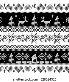 Winter knitted seamless pattern with deer. Christmas ornament. Scandinavian style.