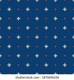 Winter knitted seamless pattern with dots and rhombs. Norwegian style sweater. Wool texture. Vector illustration. Traditional holiday background.