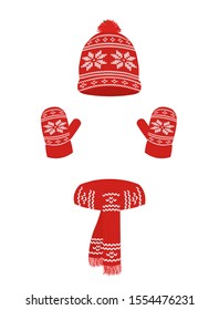 Winter knitted set, cap, scarf and gloves, vector