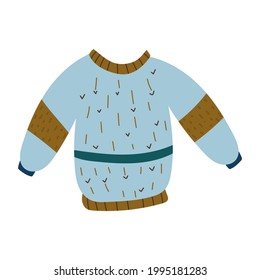 Winter knitted sweater vector illustration . Cartoon wool knitwear collection with cute sweater jumper pullover, isolated on white. Vector illustration