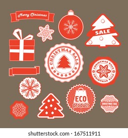 Juego de vectores de etiquetas de invierno. Recogida de Navidad y ecología