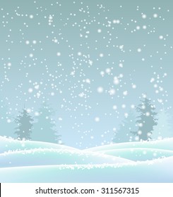 winter landscape, abstract blue winter background, vector illustration, eps 10 with transparency and gradient meshes