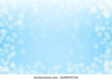 Winter landscape background with blue color and falling snowflakes. Snow illustration for New Year decoration