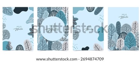 winter landscape background with bush and tree for a4 vertical design