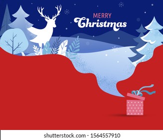 Winter Landscape Background. Christmas banner. Flat Vector Illustration