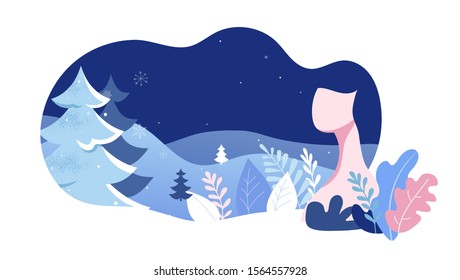 Winter Landscape Background. Christmas banner. Flat Vector Illustration