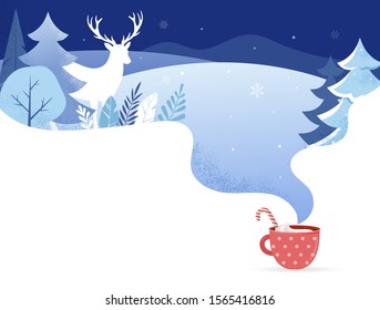Winter Landscape Background. Christmas banner. Flat Vector Illustration