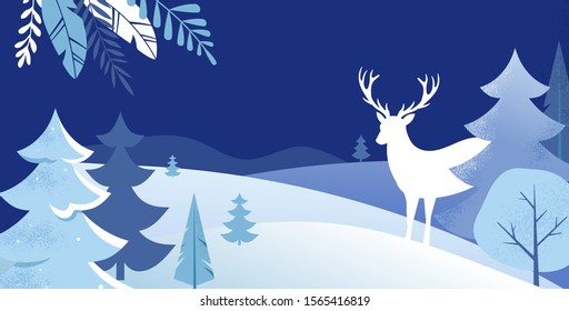 Winter Landscape Background. Christmas banner. Flat Vector Illustration