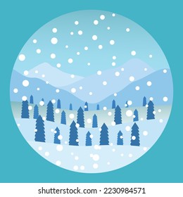 Winter Landscape Background in circle. Flat Vector Illustration