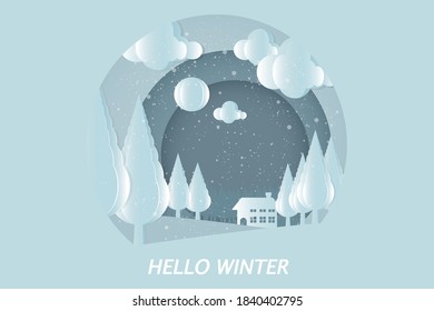 Winter landscape background with coniferous forest and snow in christmas and winter season.