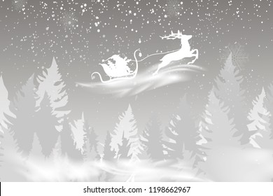 Winter landscape background with falling snow, spruce forest silhouette. Christmas and Happy New Year greeting card background. Vector Illustration. Xmas card
