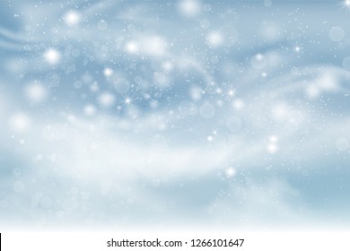 Winter landscape background with falling snow, spruce forest silhouette. Christmas and Happy New Year greeting card background. Vector Illustration. Xmas card
