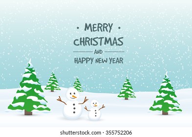 Winter landscape background with falling snow