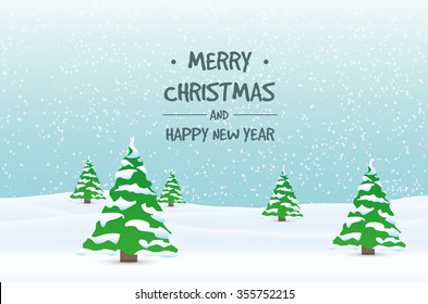 Winter landscape background with falling snow
