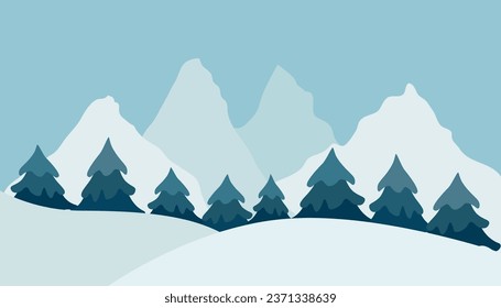 El paisaje invernal con el abeto y la nieve en la montaña. Navidad. Ilustración de vector abstracto para la postal y el saludo