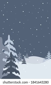 Winter Landscape Background with fir-trees and mountain. Vector stock illustration in flat design for Invitation, web banner, greetings card, social media and other winter related occasion
