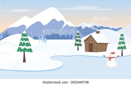 Ilustración plana de fondo del paisaje invernal