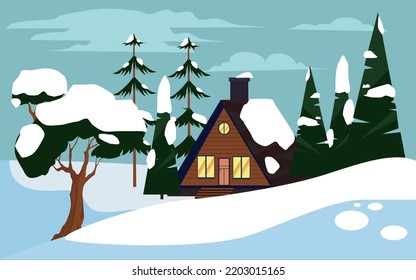 Winter landscape and background flat illustration 