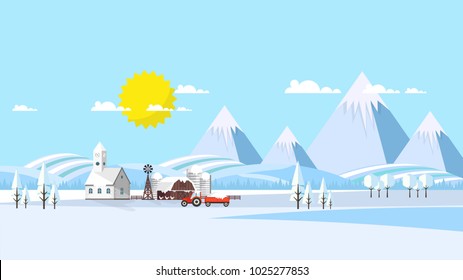 Winter Landscape Background.  Flat Vector Illustration
