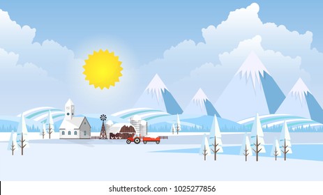 Winter Landscape Background.  Flat Vector Illustration
