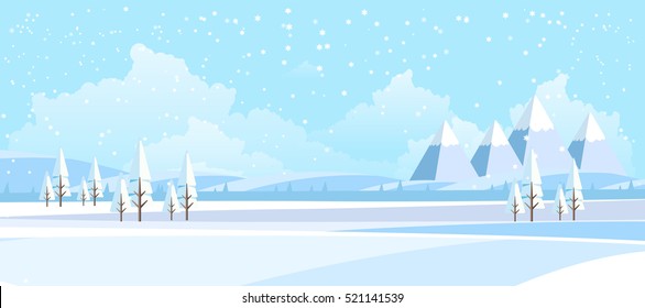 Winter Landscape Background.  Flat Vector Illustration
