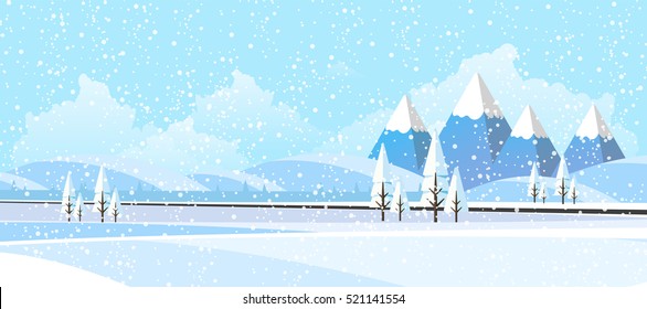 Winter Landscape Background.  Flat Vector Illustration
