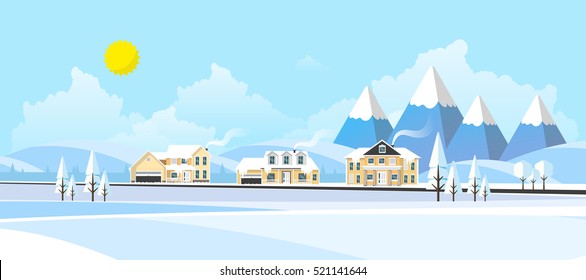 Winter Landscape Background.  Flat Vector Illustration
