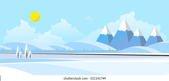Winter Landscape Background.  Flat Vector Illustration
