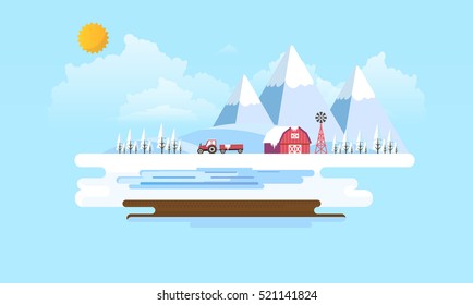 Winter Landscape Background.  Flat Vector Illustration
