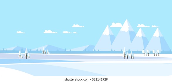 Fundo Paisagem de Inverno. Ilustração vetorial plana