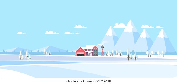 Winter Landscape Background.  Flat Vector Illustration
