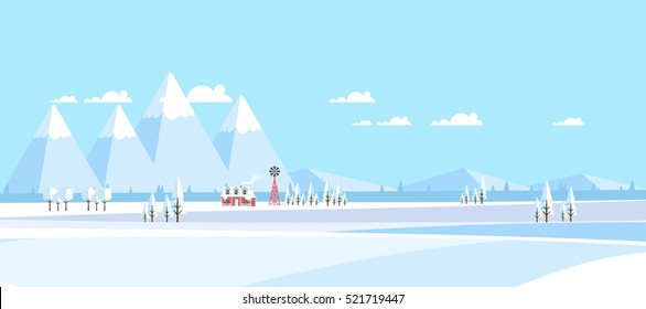 Winter Landscape Background.  Flat Vector Illustration
