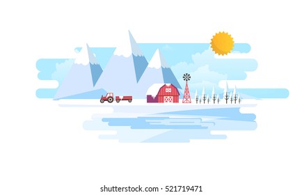 Winter Landscape Background.  Flat Vector Illustration
